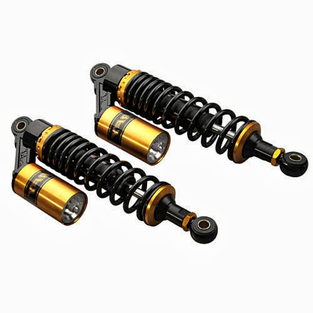 TINVHY Pair 13.5” 340mm Motorcycle Air Shock Absorbers – Black/Gold, Adjustable, For Honda Yamaha (BW338352TH)