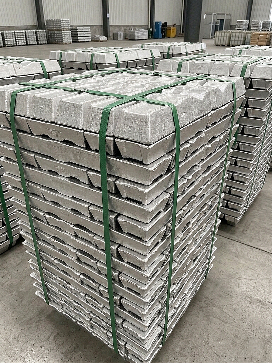 Primary aluminum ingots used as raw material in manufacturing industries.